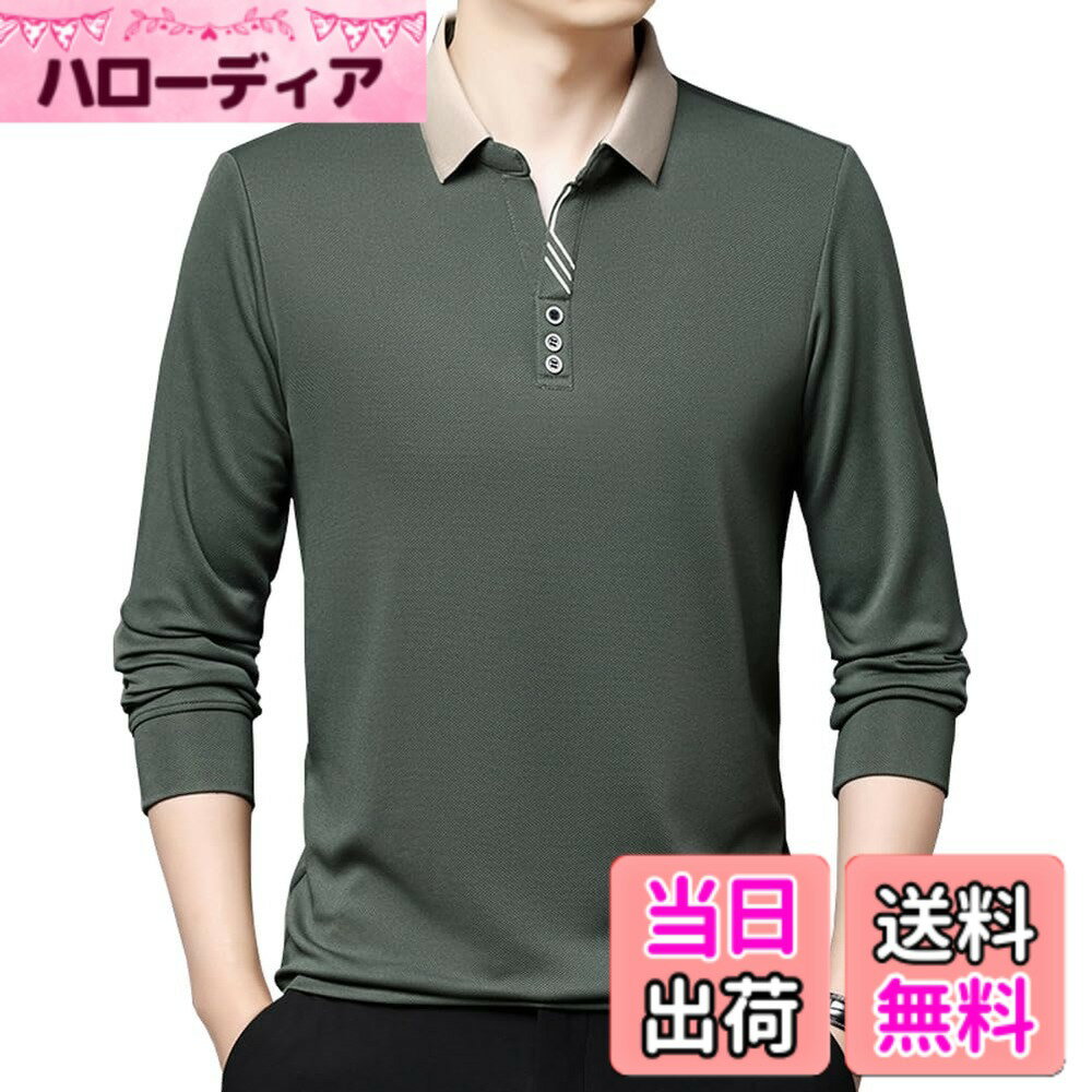 Rakuten - 【送料無料】[Liaziong] ポロシャツ メンズ 長袖 大きいサイズ ゆったり おしゃれ ビジネス トップス 柔らかい肌触り スムース 快適 襟付き ポロシャツ ビジネス オフィス通勤 選挙 作業着制服 ゴルフウェア 無地 ポロシャツ 春夏秋 色：#103グリーン、サイズ：2XL