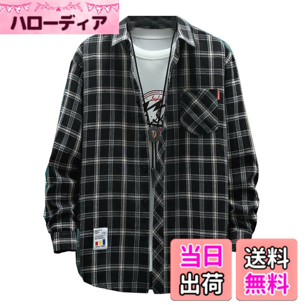 Tops - 【送料無料】[Liaziong] メンズ シャツ 長袖 秋服 メンズ ワイシャツ 大きい サイズ カジュアル チェック柄のシャツ ゆったり おしゃれ 服 軽い 柔らかい かっこいい トップス 春秋服 色：#2ブラック、サイズ：2XL