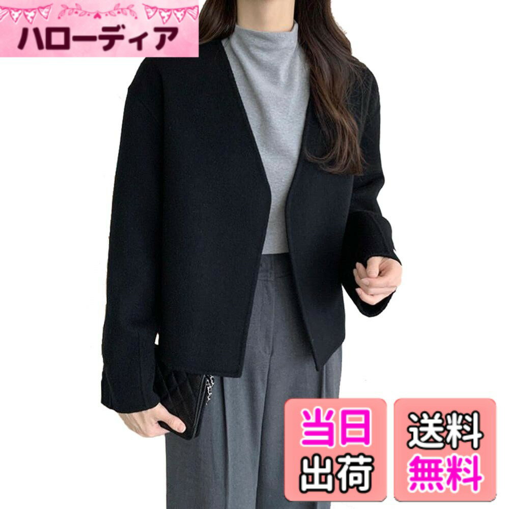 【送料無料】[TASOGARA] ラシャコート レディース チェスターコート ショート丈 アウター ゆったり ラシャコート カジュアル コート 通勤 秋 冬 色：ブラック、サイズ：L