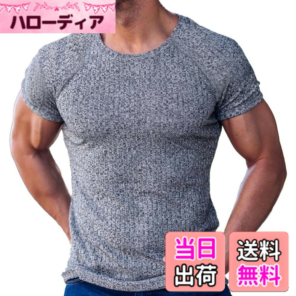 乐天商城 - 【送料無料】[Musgneer] Tシャツ メンズ トレーナー 半袖 ニット 丸首 細身 カットソー インナー トレーニング 無地 カジュアル スウェット 夏服 色：グレー、サイズ：2XL