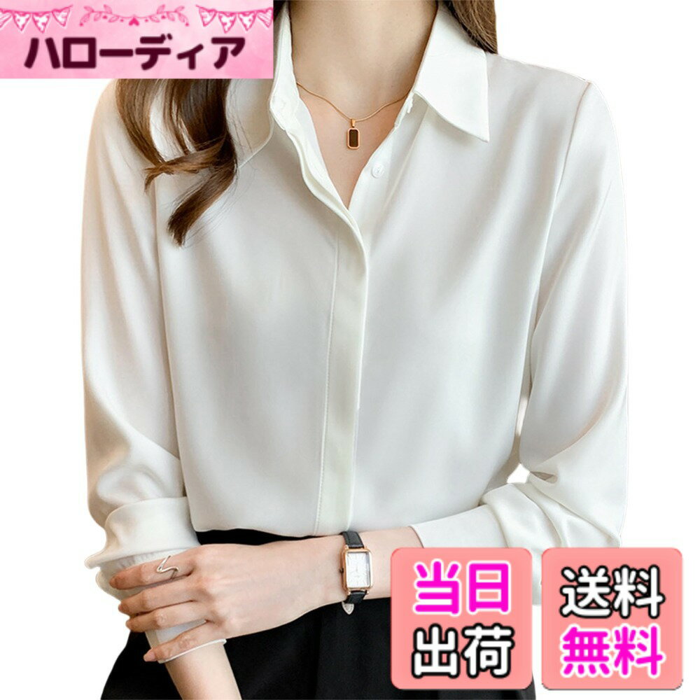 Other - 【送料無料】[Lalapala] シャツ ブラウス レディース 長袖 Vネック エレガント 大人 優しい ゆったり 大きいサイズ 無地 おしゃれ スッキリ 着回し 日常 オフィス カジュアル 通勤 ビジネス OL 着痩せ 春 秋 冬 色：ホワイト、サイズ：M