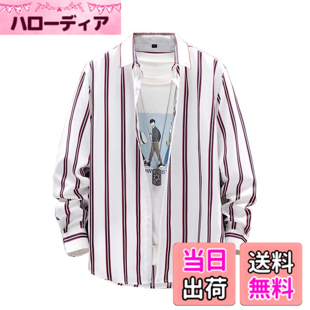 Rakuten - 【送料無料】[Liaziong] シャツ メンズ 長袖 薄手 ワイシャツ ストライプ柄 ボタンダウン 夏服 春 秋服 メンズ 大きいサイズ 柔らかい シンプル おしゃれ ブラウス フィット ビジネス Yシャツ 色：L3#ホワイトレッド、サイズ：M
