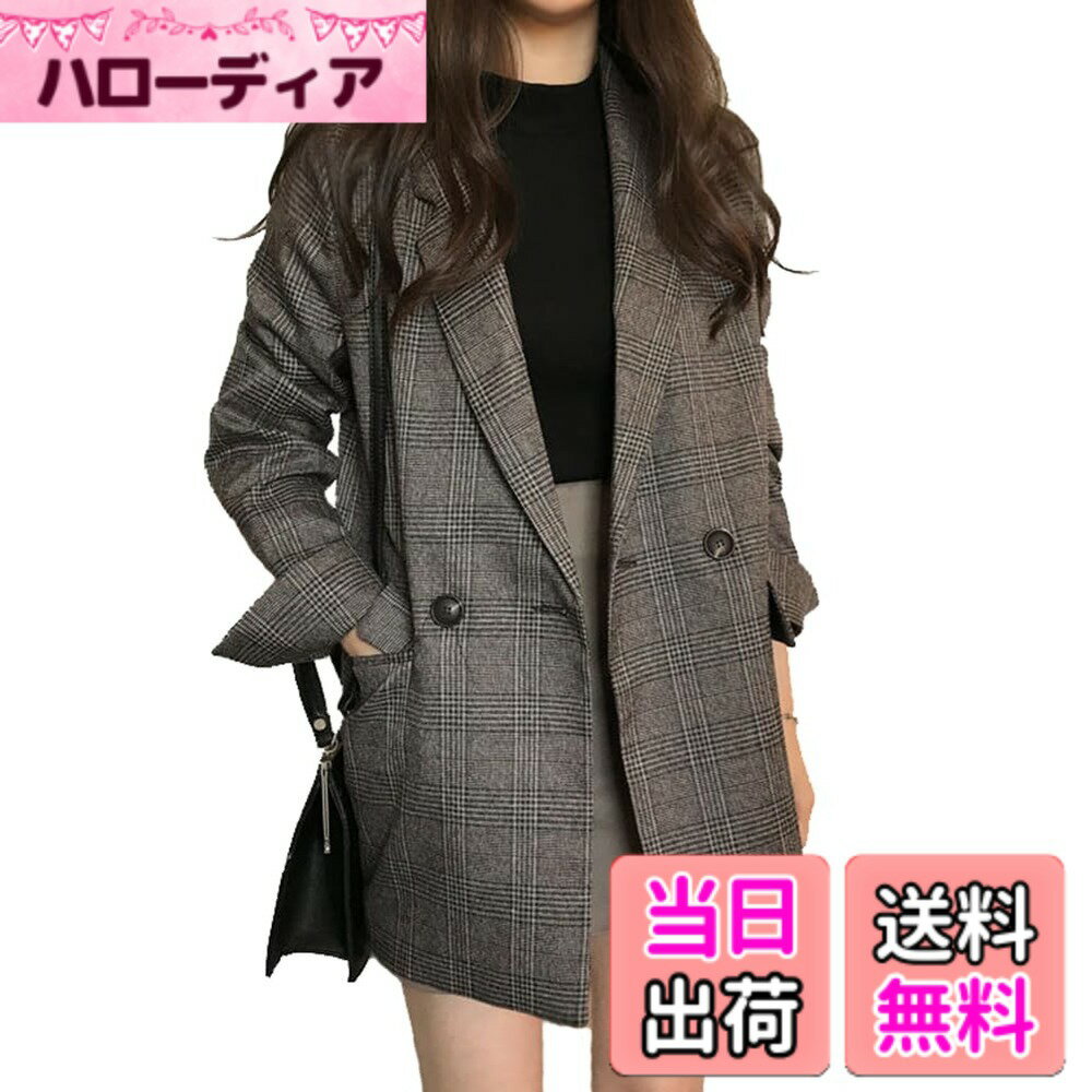 【送料無料】[TASOGARA] スプリングコート レディース ジャケット テーラード ミドル丈 アウター 薄手 チェック柄 オフィス カジュアル 就活 大きいサイズ おしゃれ ゆったり 春 秋 色：コーヒー、サイズ：L