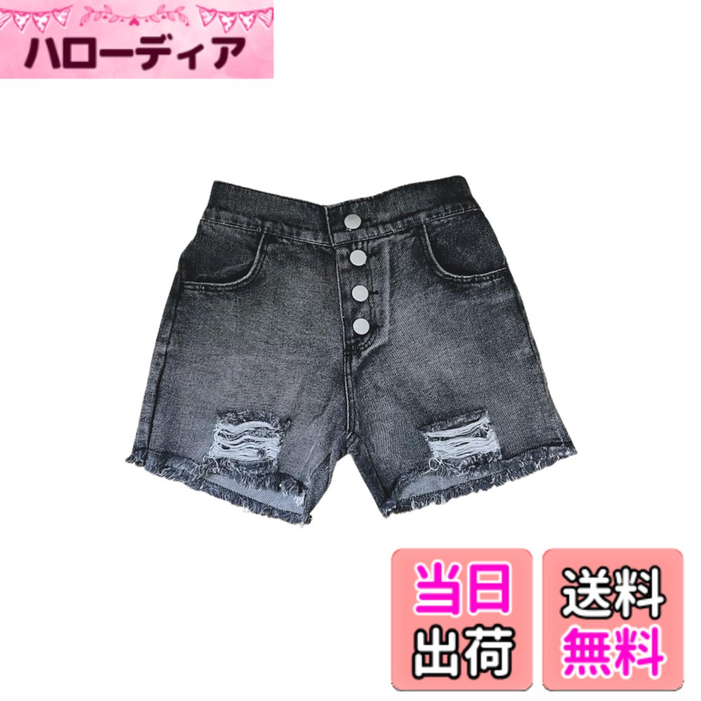 【送料無料】[EnDast] デニム ショートパンツ クラッシュ加工 ダメージ ウエストゴ...