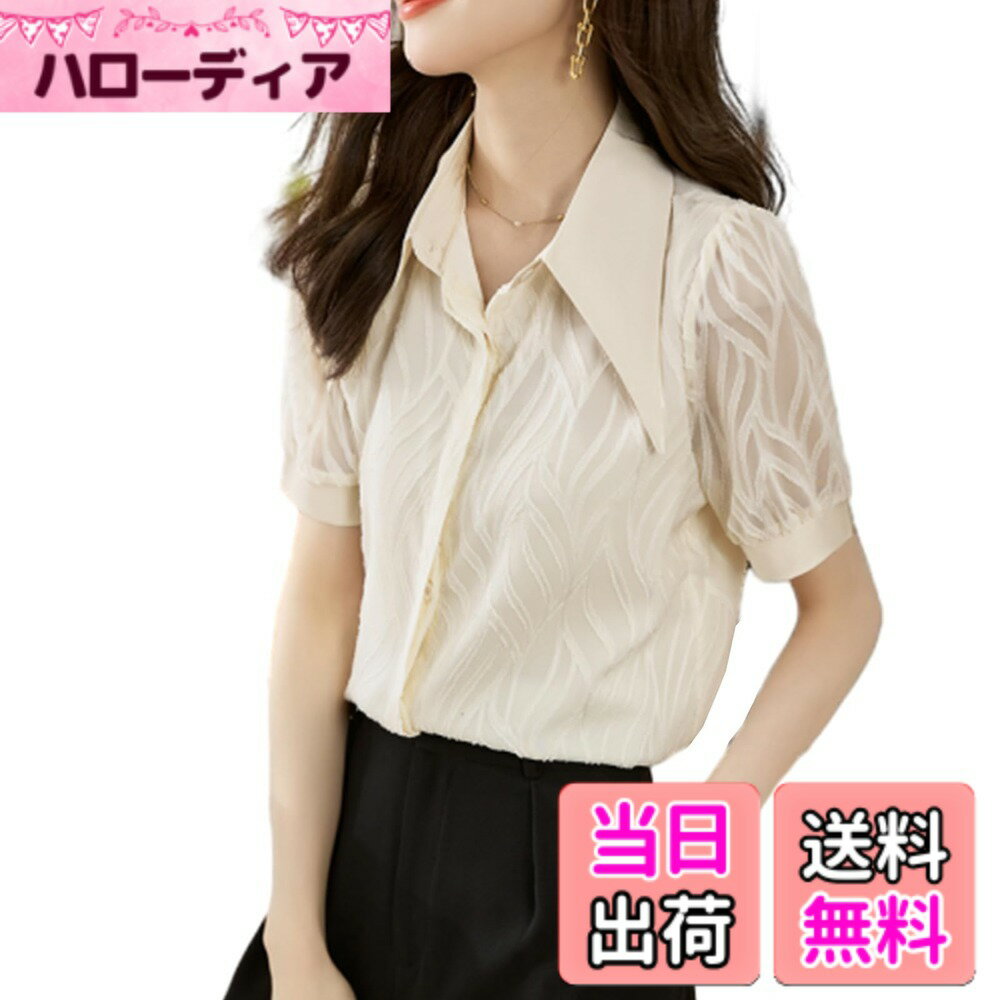 乐天商城 - 【送料無料】[CCGGOWMM] シャツ レディース ブラウス tシャツ レース トップス 半袖 裏地付きおしゃれ 着痩せ 体型カバー 着痩せ ゆったり カジュアル ファッション OL オフィス 通勤 フォーマル 春夏 色：アプリコット、サイズ：XL