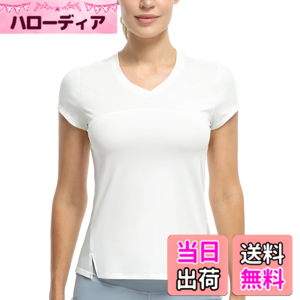 Other - 【送料無料】[icyzone] レディーススポーツ半袖TシャツVネックフィットネスヨガランニングウェア 色：オフホワイト、サイズ：L Regular