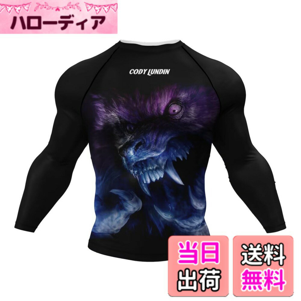 樂天商城 - 【送料無料】[ORBU] コンプレッションウェア メンズ ジム 筋トレ 長袖 プリント柄 インナー パワーストレッチ アンダー シャツ 吸汗 速乾 通気 トレーニングウェア 春夏秋冬 スポーツウェア 色：ブラック（オオカミ匹）、サイズ：XL