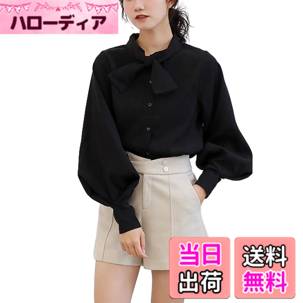 Other - 【送料無料】[CCGGOWMM] 上質 レディース シャツ パフスリーブ 長袖 ボウタイ ブラウス リボン ネック ゆったり 無地 エレガンス すべすべ 柔らかい レトロ ホンコン風 OL風 通勤 通学 ビジネス プロ 気質 創意デザイン 個性 秋 春 夏 色：ブラック、サイズ：XL