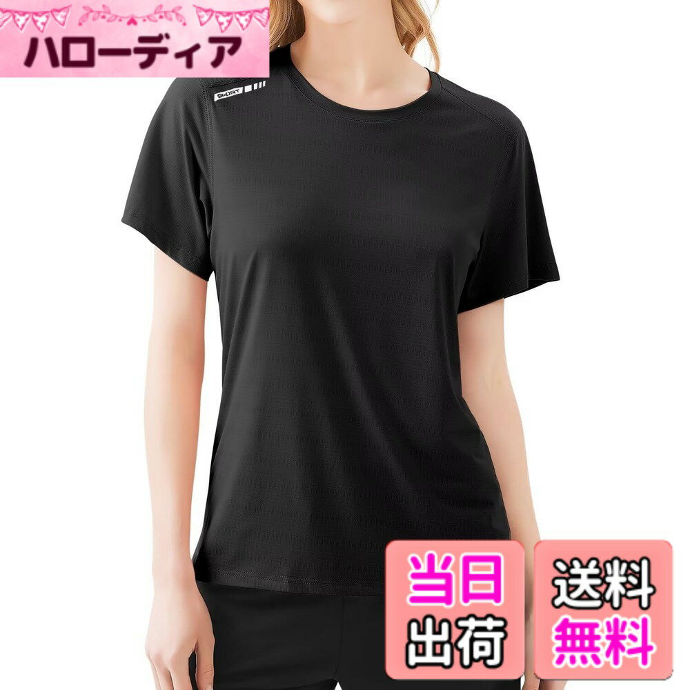 Garments - 【送料無料】[THREEGUN] スポーツシャツ レディース 冷感 半袖 ヨガウェア トップス スポーツシャツ 半袖tシャツ 冷感シャツ ラッシュガード 吸汗速乾 UVカット 色：ブラック、サイズ：3XL