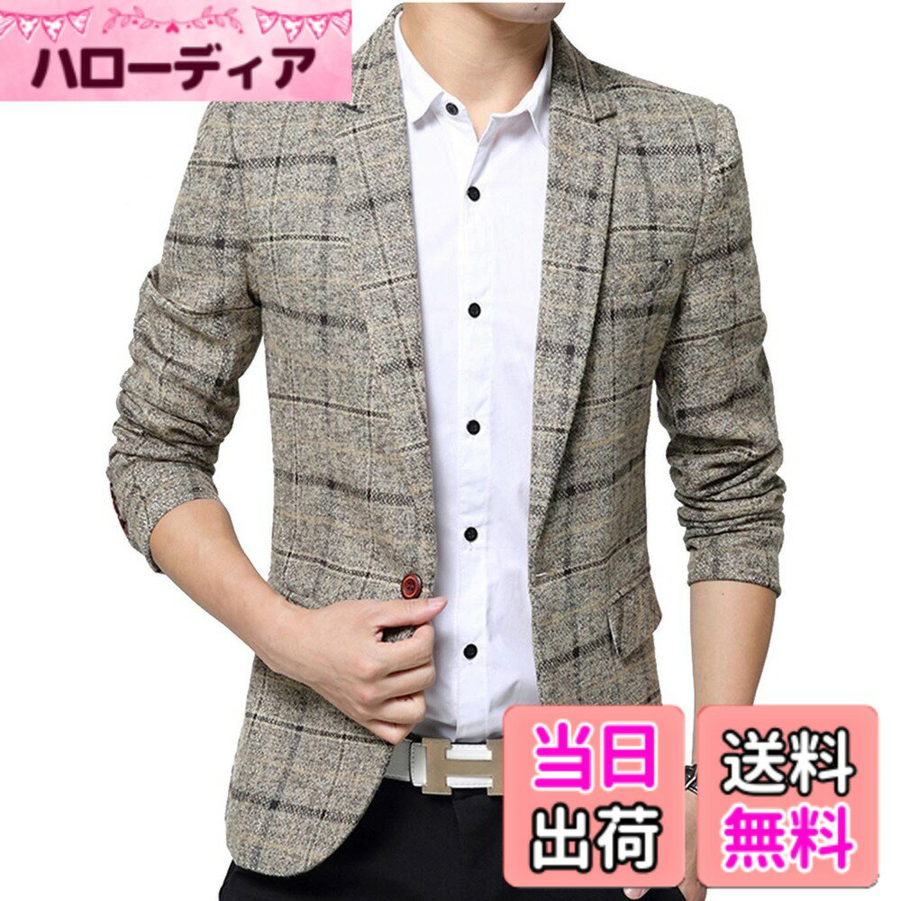 【送料無料】[ODFMCE] ジャケット メンズ 秋 スーツ テーラードジャケット ビジネス カジュアル 紳士 スリム 大きいサイズ 色：カーキ、サイズ：3XL