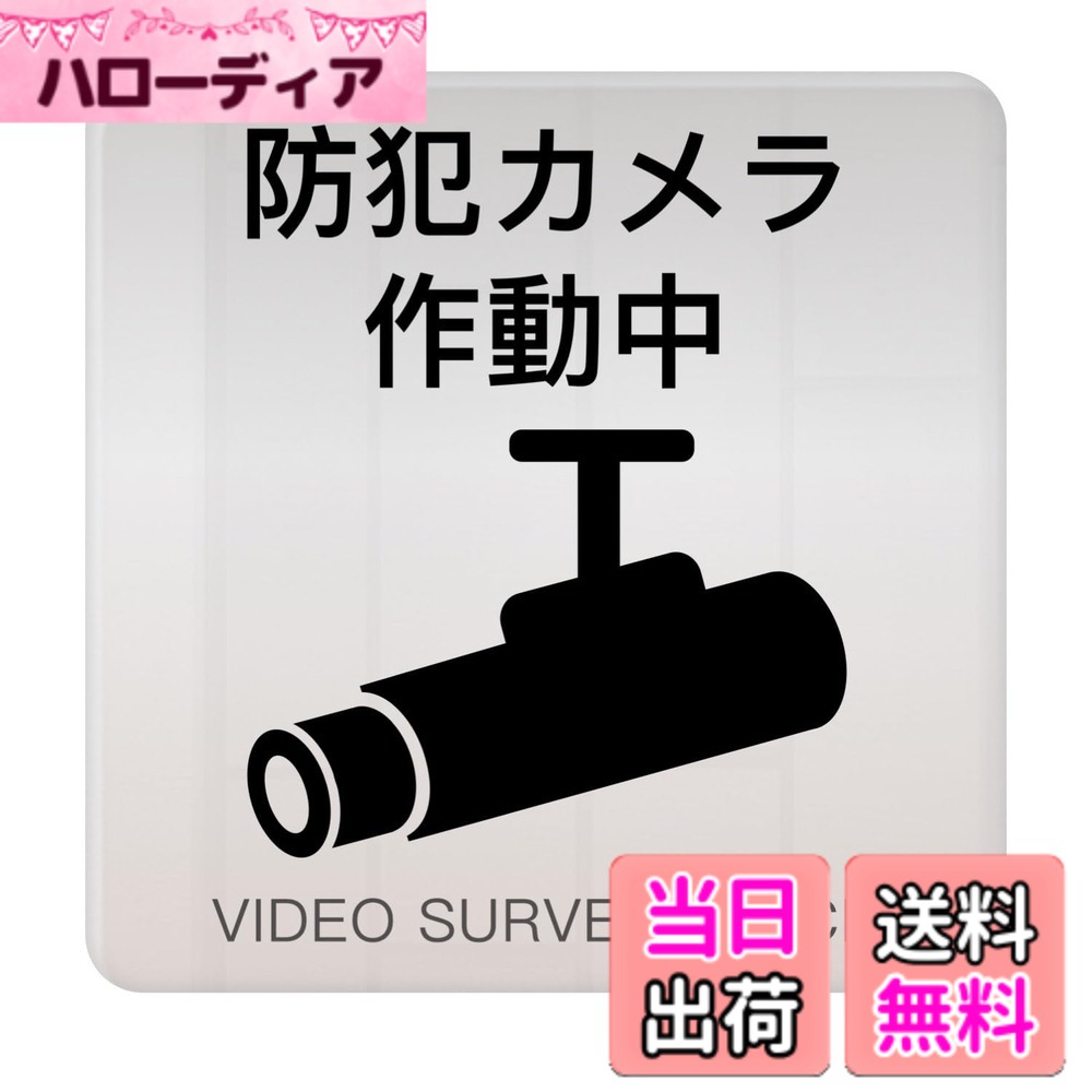 【送料無料】防犯カメラ作動中 防犯シール 防犯カメラ プレート サインプレート（両面テープと磁石付き） 2mmアクリル製 軽量 耐水 耐候 グレー 銀 シール式 100x100mm 色：防犯カメラ作動中（シルバー）、サイズ：10cm x 10cm x 2mm