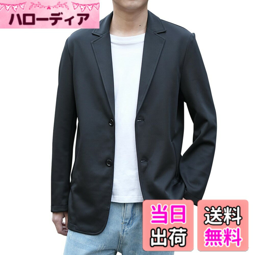 Jacket - 【送料無料】[GmrvaMen] メンズ ジャケット テーラードジャケット ストレッチ ビジネス スーツジャケット ブレザー シングル 2つボタン 細身 カジュアル おしゃれ アウター 春 秋 色：ブラック、サイズ：XL