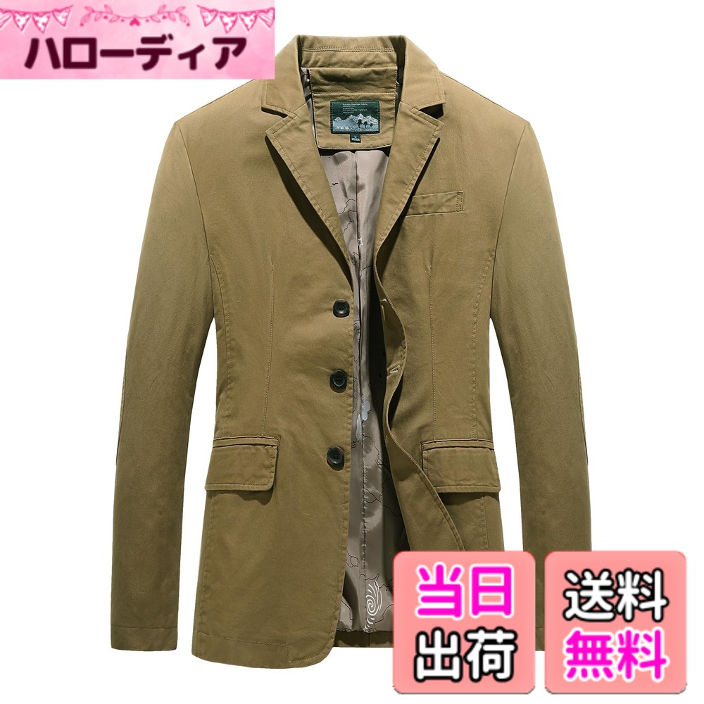 Jacket - 【送料無料】[GmrvaMen] テーラードジャケット メンズ ジャケット ビジネス 3つボタン 上着 秋服 スプリングジャケット アウター 細身 綿 通勤 春 秋 おしゃれ 大きいサイズ 色：カーキ、サイズ：2XL