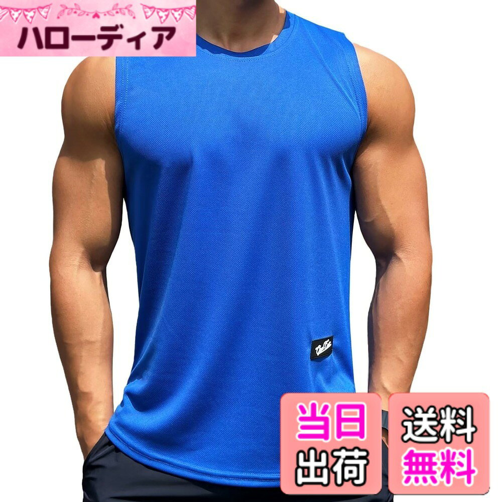 【送料無料】[KULIXI] タンクトップ メンズ トレーニング ノースリーブ ボディビル 筋トレ ジム 吸汗速乾 Tシャツ トレーニング スポーツウェア トップス 袖なし 大きなサイズ 6色 BX-0230 色：0240(ブルー)、サイズ：M