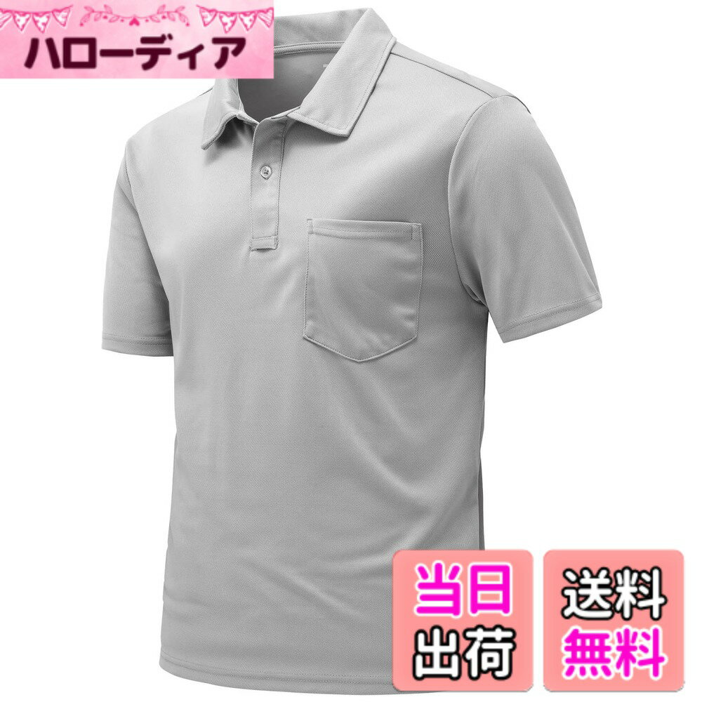 乐天商城 - 【送料無料】[Gopune] ポロシャツ メンズ 半袖 tシャツ 速乾 テニスシャツ 夏用 アウトドアウェア スポーツ ゴルフウェア 日常着 ビジネスウェア 折り襟 通気 ポケット付き カジュアル 大きいサイズ 色：02ライトグレー、サイズ：XL