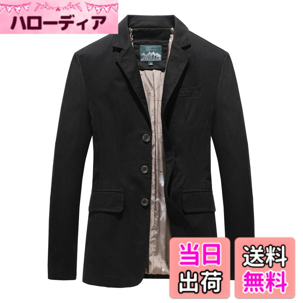 Jacket - 【送料無料】[GmrvaMen] テーラードジャケット メンズ ジャケット ビジネス 3つボタン 上着 秋服 スプリングジャケット アウター 細身 綿 通勤 春 秋 おしゃれ 大きいサイズ 色：ブラック、サイズ：2XL