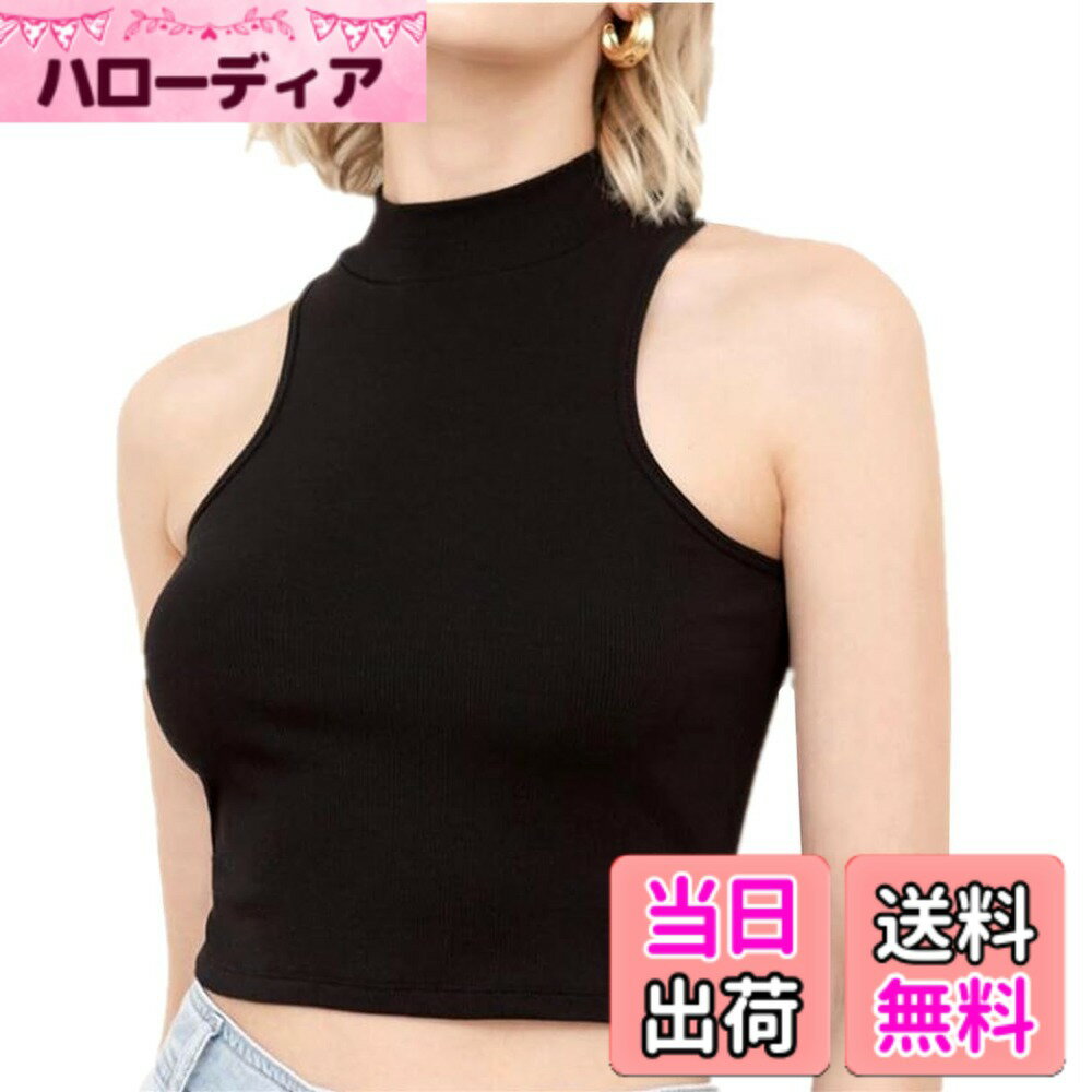 Leotards - 【送料無料】[WinsGreat] タンクトップ ショート丈 トップス レディース モックネック ノースリーブ タンクトップ へそ出し シンプル クロップトップ ダンス衣装 綿無地 肌着 下着 伸縮 通気 吸汗 痩せ 肌着 下着 色：ブラック