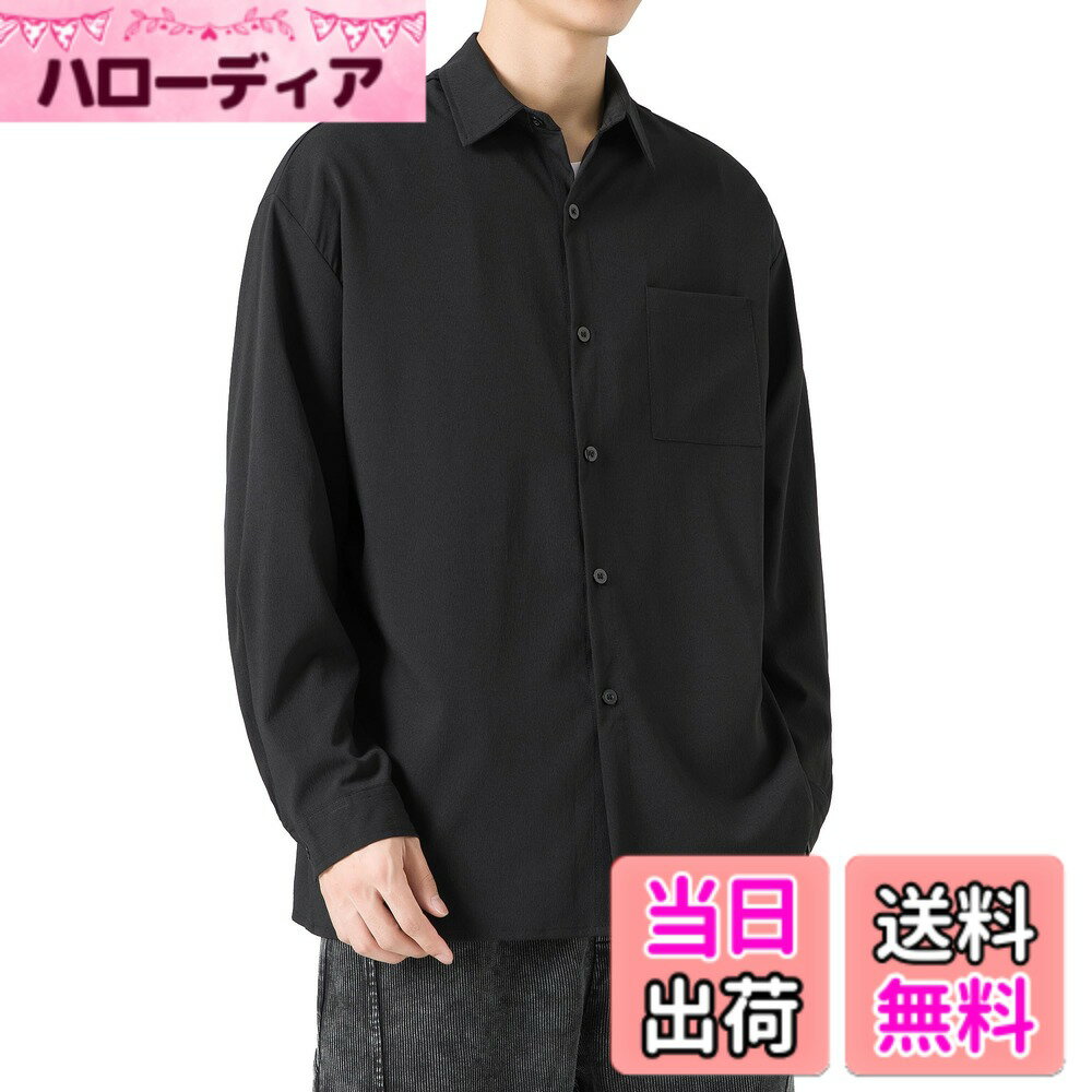 Leotards - 【送料無料】[FUZHIHUA] シャツ メンズ 長袖 半袖 夏 カジュアル ビジネス 薄手 ゆったり 無地 おしゃれ 大きいサイズ ワイシャツ 春夏秋冬服 色：#27:ブラック、サイズ：M