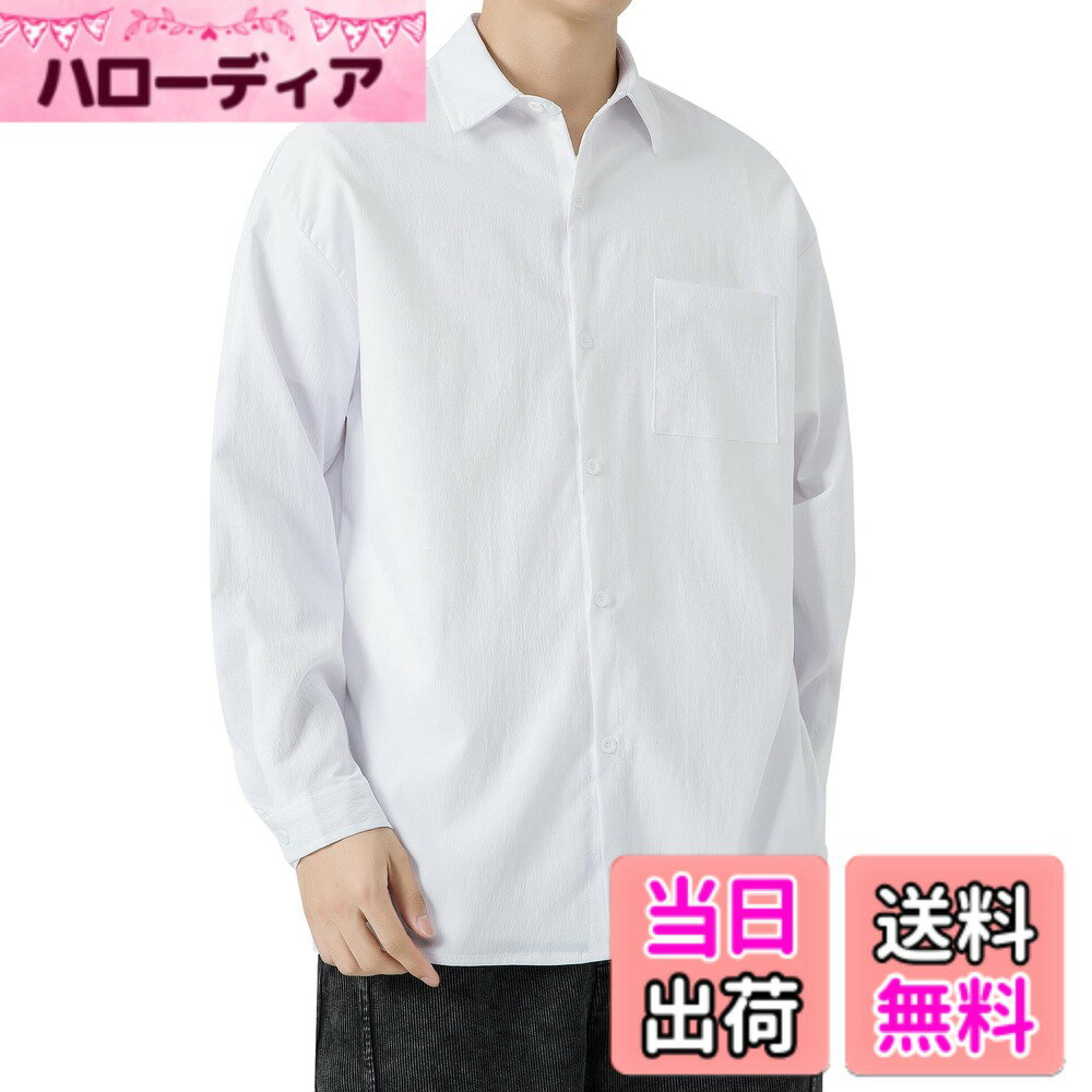 Leotards - 【送料無料】[FUZHIHUA] シャツ メンズ 長袖 半袖 夏 カジュアル ビジネス 薄手 ゆったり 無地 おしゃれ 大きいサイズ ワイシャツ 春夏秋冬服 色：#29:ホワイト、サイズ：L