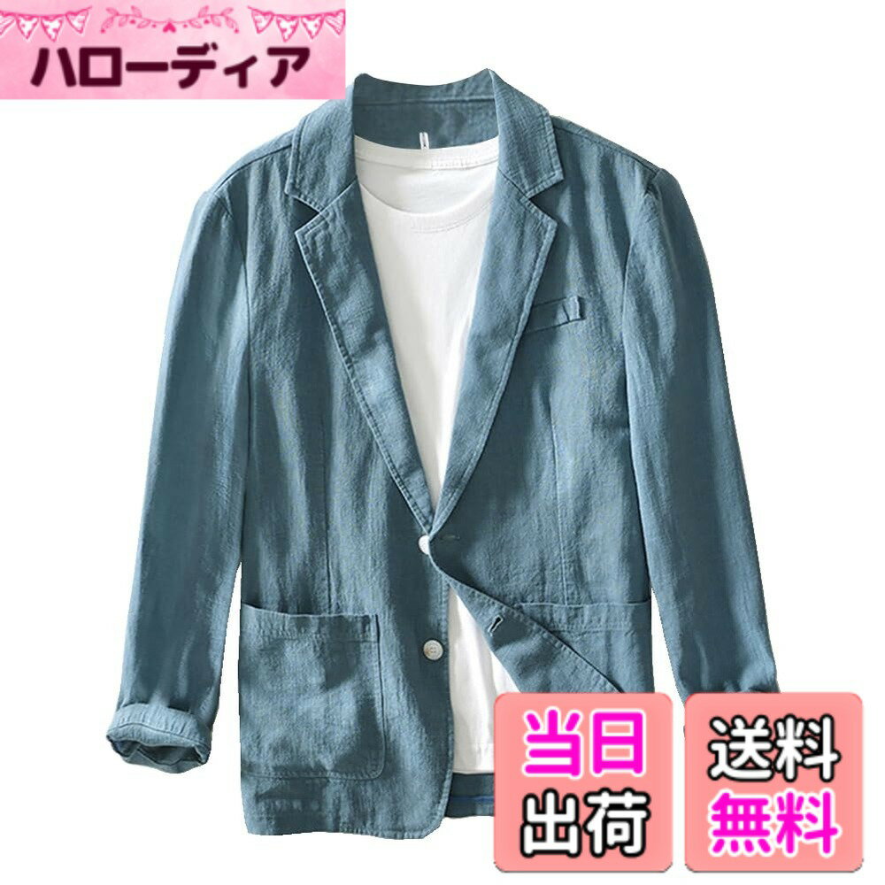 【送料無料】[ZANBANG] 麻ジャケット テーラードジャケット メンズ 綿麻 サマージャケット ビジネス ストライプ柄 アウター リネン 春 夏 カジュアル 大きいサイズ SSR258 色：ブルー、サイズ：L