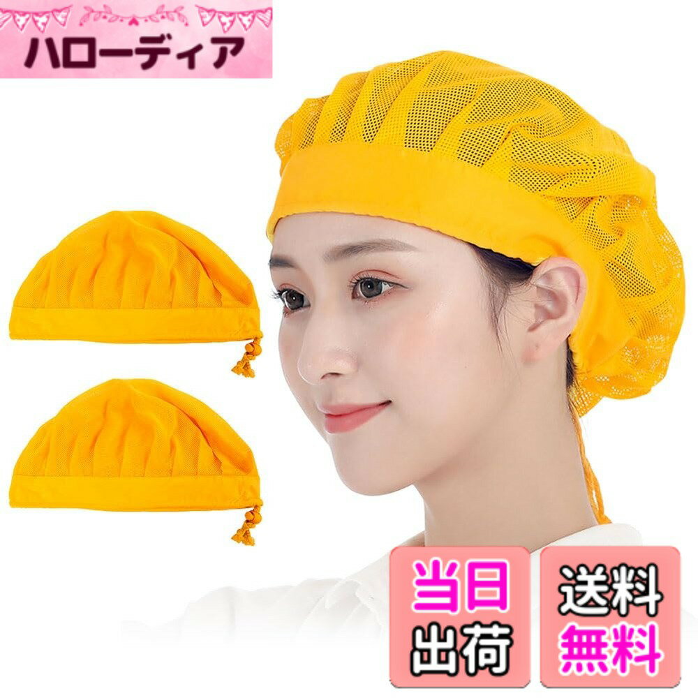 Festival （Girls） - 【送料無料】OTAKUMARKET 衛生キャップ メッシュ 2枚入 ストッパー付き 衛生帽子 給食 帽 衛生 厨房 帽子 調理キャップ 飲食店 調理帽子 給食用 女性 男性 用 メンズ ネットキッチン 業務用 料理 作業用 大人 男女兼用 色：イエロー