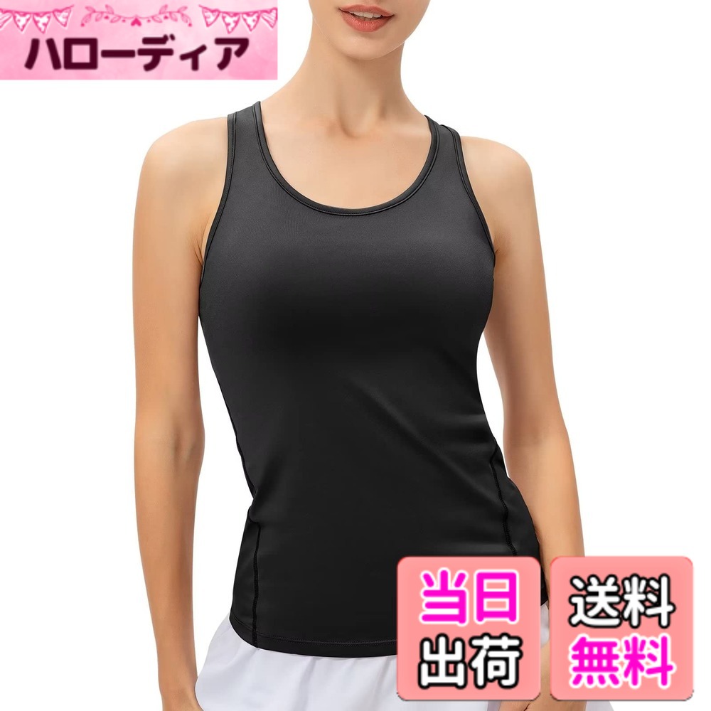 乐天商城 - 【送料無料】[Muxuryee] タンクトップ レディース スポーツインナー コンプレッションインナー キャミソール アンダーシャツト レーニングウェア 吸汗速乾 接触冷感 色：ブラック、サイズ：L