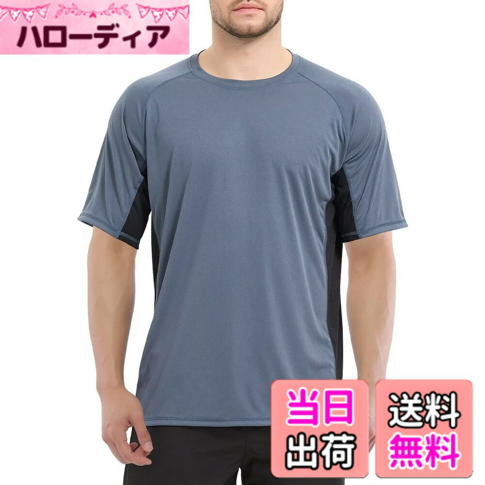 【送料無料】[Sillictor] ラッシュガード 半袖 メンズ ゆったり 冷感 ラッシュシャツ オーバーウェア 水着 大きいサイズ スポーツシャツ スイム tシャツ 夏 【通気速乾＆UVカット】 色：3011ダークグレー-ブラック、サイズ：2XL
