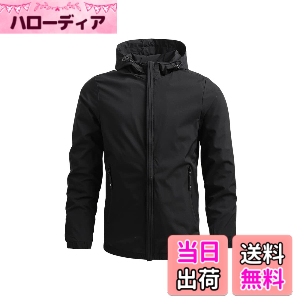 【送料無料】[GmrvaMen] メンズ ジャケット マウンテンパーカー ウインドブレーカー ジャンパー 登山ウェア 防風 登山服 作業着 撥水 軽量 フード付き カジュアル 着脱可 上着 秋物 サイクリング 通勤 コート 春 秋 冬用 色：ブラック、サイズ：3XL