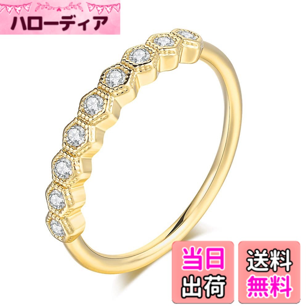 【送料無料】[MIKAMU] 指輪 レディース レース CZダイヤモンド 18金RGP 人気 細身 レディース リング 結婚指輪 婚約指輪 恋人 プレゼント 色：ゴールド、サイズ：14