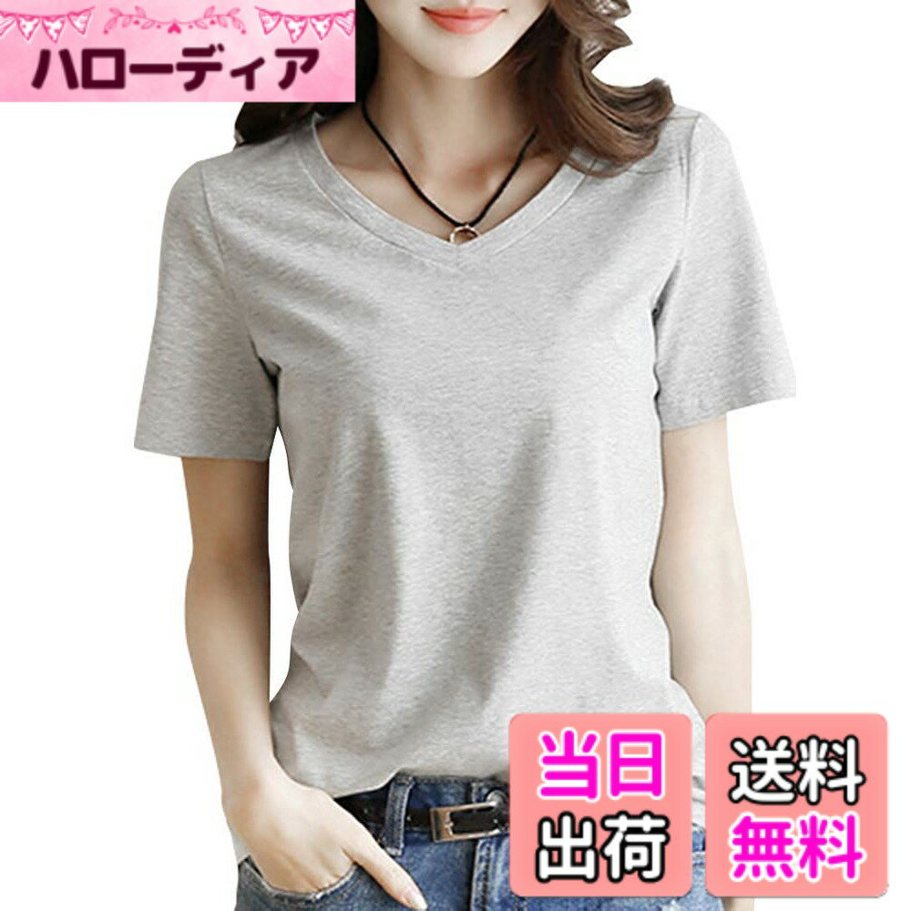 Other - 【送料無料】[INNIFER] 無地 Tシャツ レディース 白 黒 Vネック 半袖 綿 カットソー トップス シンプル おしゃれ きれいめ S-3XL 色：グレー、サイズ：2XL
