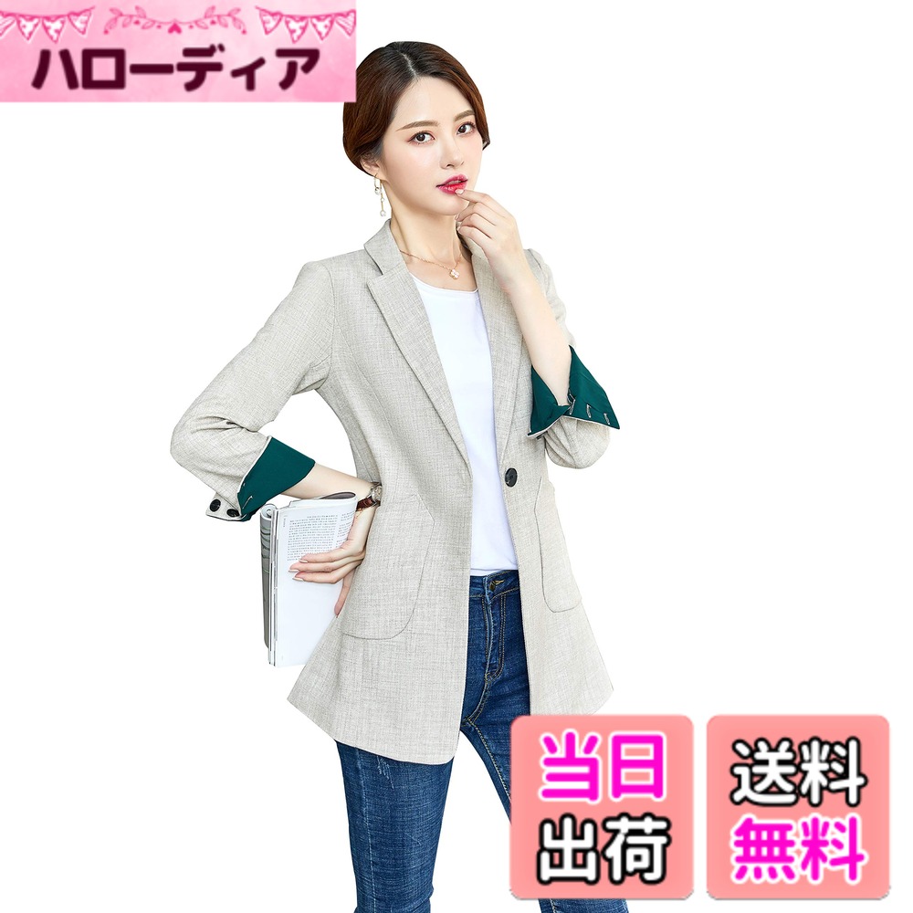 Jacket - 【送料無料】[FHLHY] テーラード ジャケット レディース フォーマル ジャケット ブレザー すべての季節 長袖 通勤 カジュアル オフィス スリム 色：カーキ 1925、サイズ：2XL