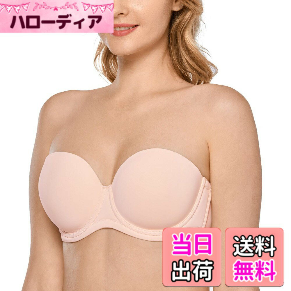 樂天商城 - 【送料無料】[DELIMIRA] ストラップレスブラジャー レディース ワイヤー入り モールドフルカップ 大きいサイズブラジャー ストラップレスブラ 色：アプリコットピンク、サイズ：H85
