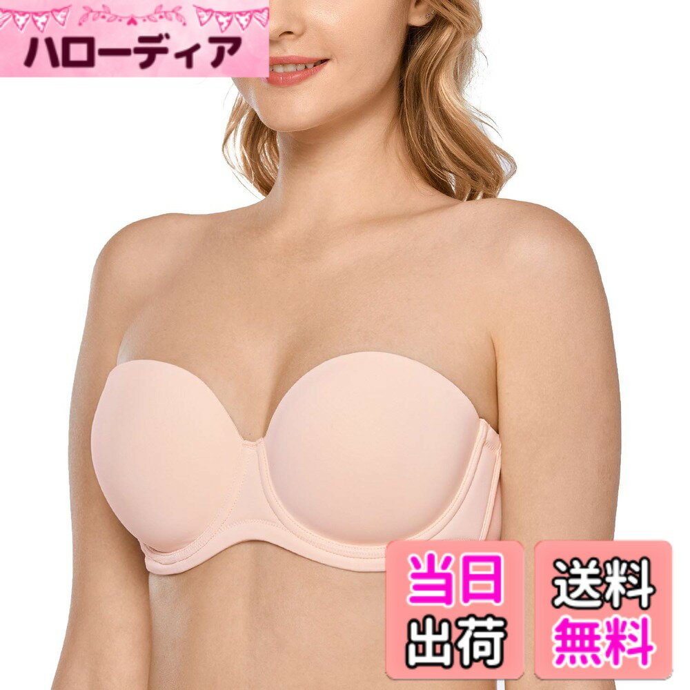 乐天商城 - 【送料無料】[DELIMIRA] ストラップレスブラジャー レディース ワイヤー入り モールドフルカップ 大きいサイズブラジャー ストラップレスブラ 色：アプリコットピンク、サイズ：C75