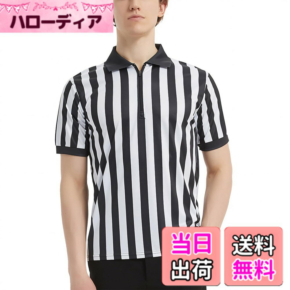 【送料無料】[TOPTIE] 審判服 メンズ レフェリー 半袖シャツ 吸汗 速乾 軽量 ジッパー付き サッカー審判服 バスケ スポーツ 審判用ウェア 色：ブラック、サイズ：XL