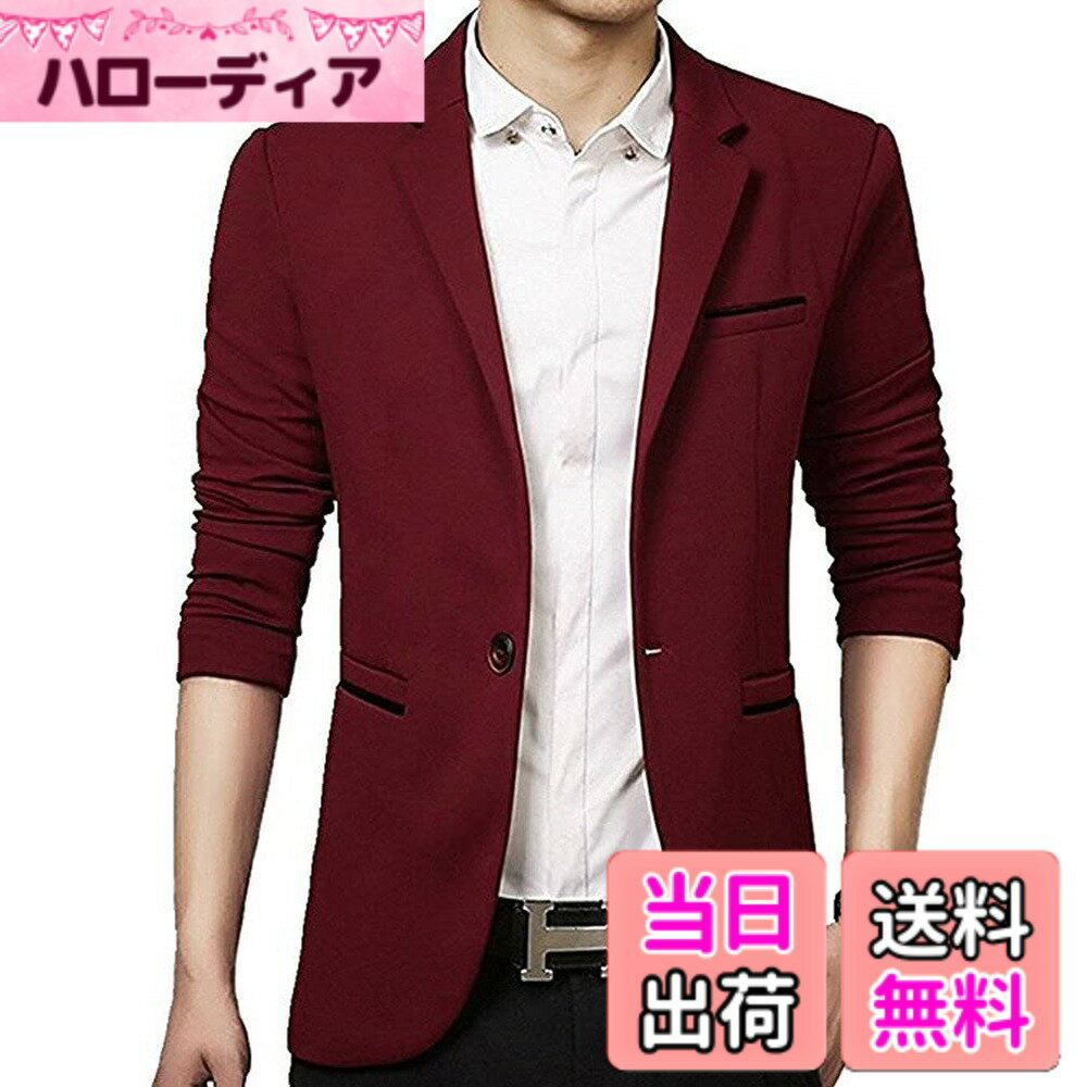 Jacket - 【送料無料】[Gopune] テーラードジャケット メンズ ジャケット スリム ブレザー 快適 ストレッチ カジュアルスーツ ビジネスウェア 通勤着 大きいサイズ 色：レッド、サイズ：M