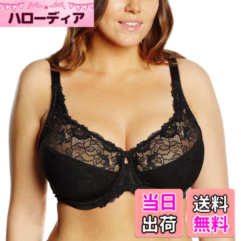 乐天商城 - 【送料無料】[DELIMIRA] ブラジャー 大きいサイズ フルカップ 花柄レース ワイヤー入り パッドなし 脇高 背中スッキリ 小さく見せるブラ 胸を小さく見せるブラ 色：ブラック、サイズ：D100