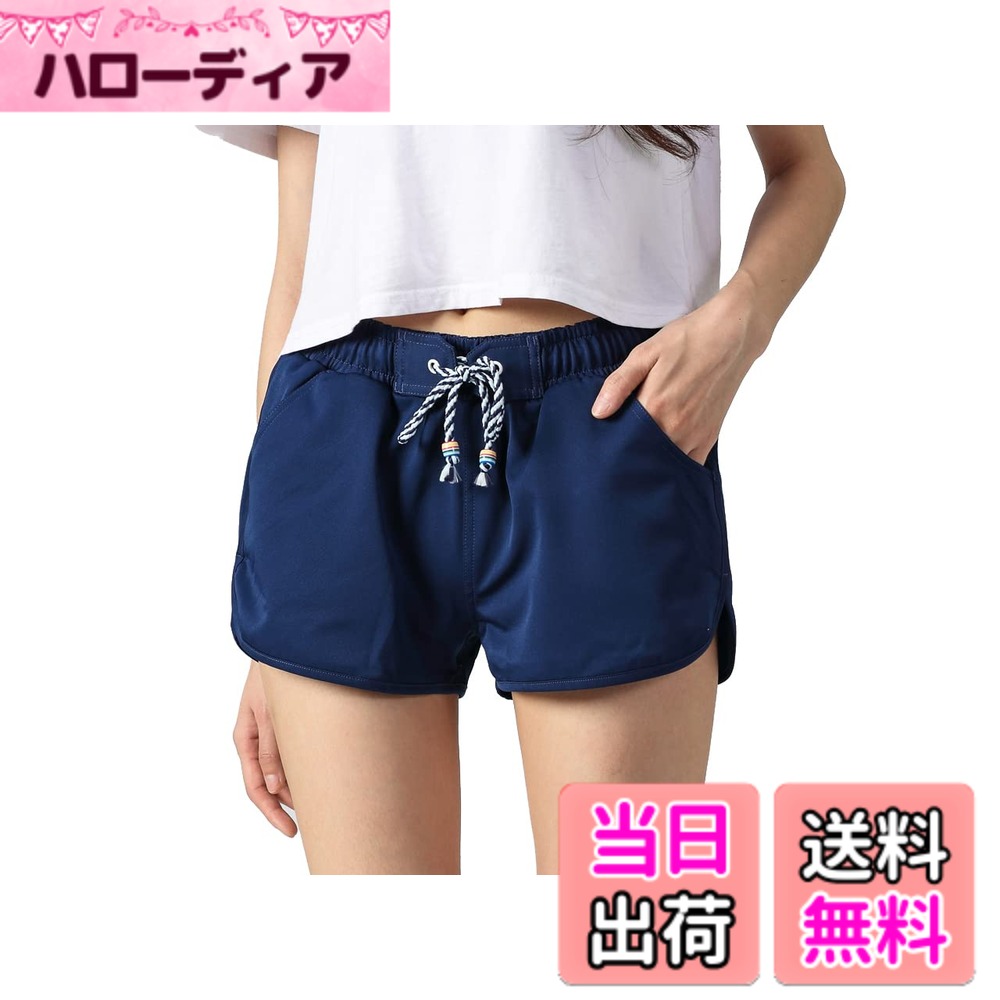 【送料無料】[MeadowTom] ビーチパンツ サーフパンツ メンズ レディンス 子供 カップルペアルック 親子お揃い 海水パンツ ボードショーツ スイムウェア 水陸両用 速乾水着 UPF50+ UVカット99.9％ 色：レディース ネイビー、サイズ：XL(4.0)