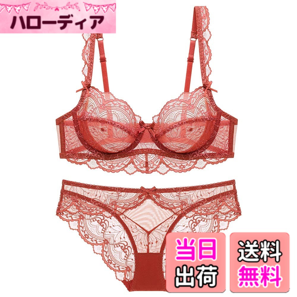 乐天商城 - 【送料無料】[Guoeappa] 魅力セクシー下着 女性 セット レース シースルー ランジェリー パッド無し素肌に透け感 薄いブラジャー ショーツセット 色：レッド、サイズ：E80