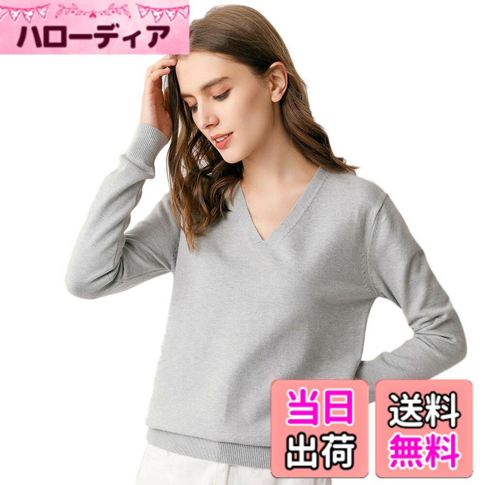 樂天商城 - 【送料無料】[Otosuzu] ニット レディース Vネック セーター カットソー トップス 半袖 インナー ファッション きれいめ 春 夏 メーカー品質 色：グレー 長袖、サイズ：M