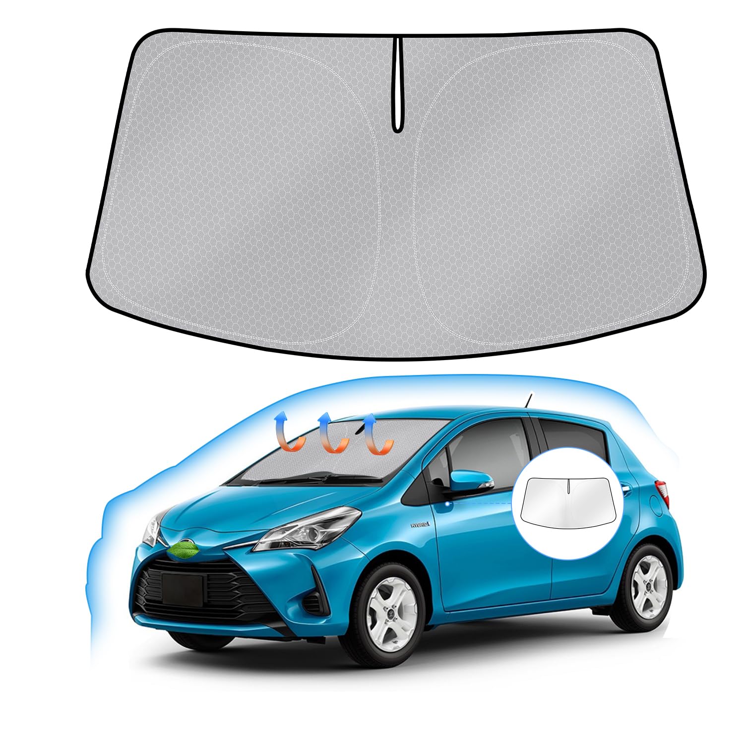 【送料無料】J-PREMIS フロントガラス サンシェード 車用サンシェード UVカット 遮光シェード 日よけ ハンドルサンシェード 遮光 断熱 暑さ対策 車中泊 折り畳み式 ハニカム設計 収納袋付き 車種専用 内装パーツ 色：グレー、サイズ：トヨタ ヴィッツ 3代目 130系 に適合
