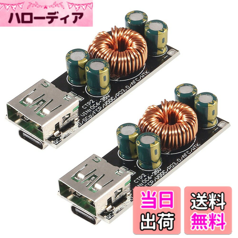 ACEIRMC 60W 6-35V DC - USB Type C PD 3.0 QC4 Type A QC3.0 DC 急速充電 12V 24V ステップダウン電源モジュール USB Type C 携帯電話用高速充電アダプター 色：2個、サイズ：50x17x12mm