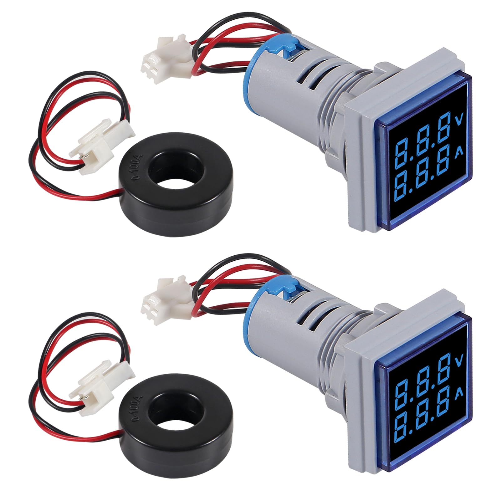 ACEIRMC - 青色LEDディスプレイ電圧計2個、正方形デュアルディスプレイ電圧計、LED電流計デジタル電圧計AC 60-500V 0-100A電流インジケータ。 色：ブルー