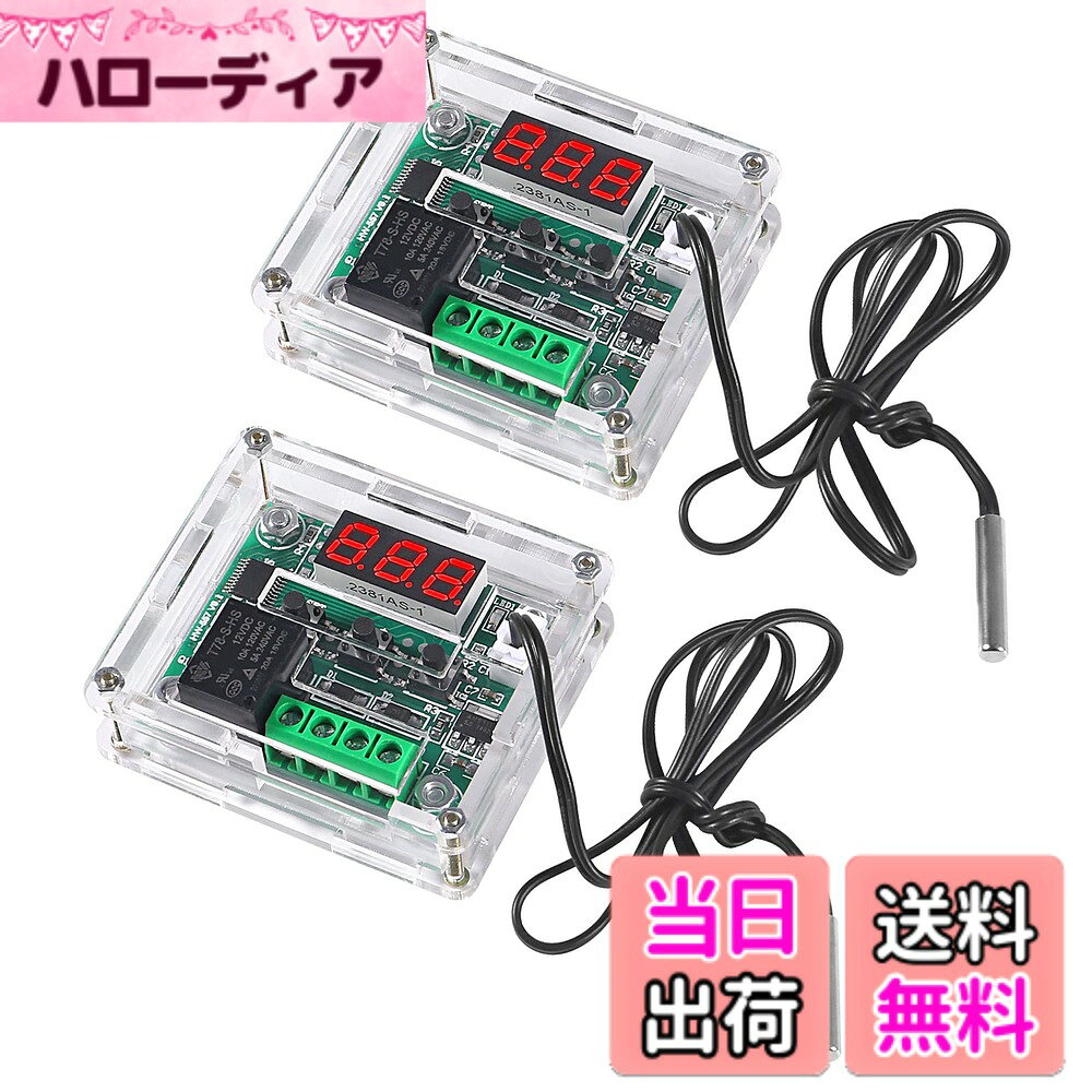ACEIRMC XH-W1209 サーモスタット 温度熱センサスイッチ-50-110度 デジタル LED DC 12V 温度制御 温度コントローラーボード 防水センサープローブ付き ケース付き 2セット入り 色：透明
