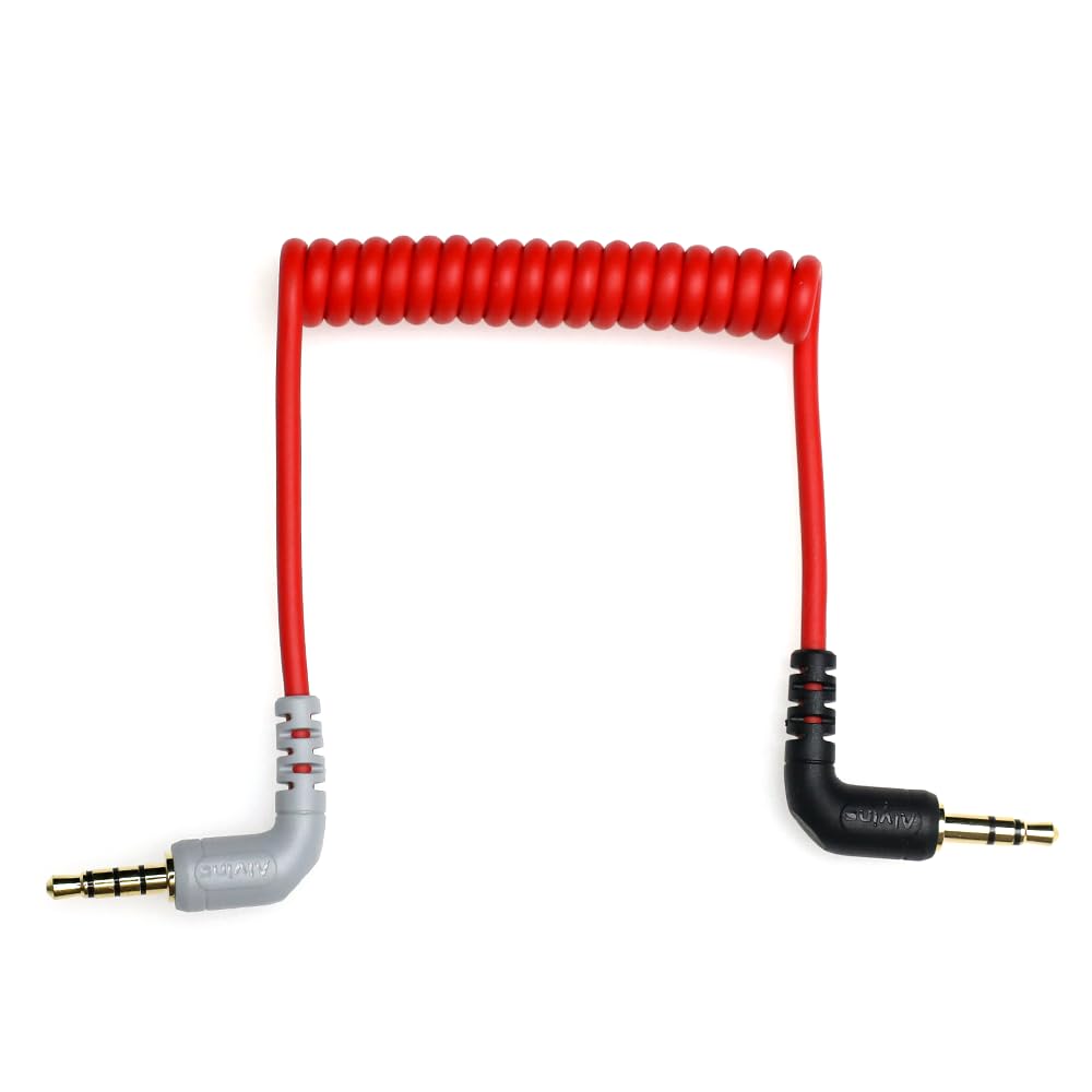 Alvin's Cables 3.5mm TRS から TRRS への SC7 パッチケーブル Rode VideoMic、VideoMicro Go、BOYA マイク用、for iPhone、スマートフォン、タブレット用。1/8 インチメス直角マイクコイルケーブル
