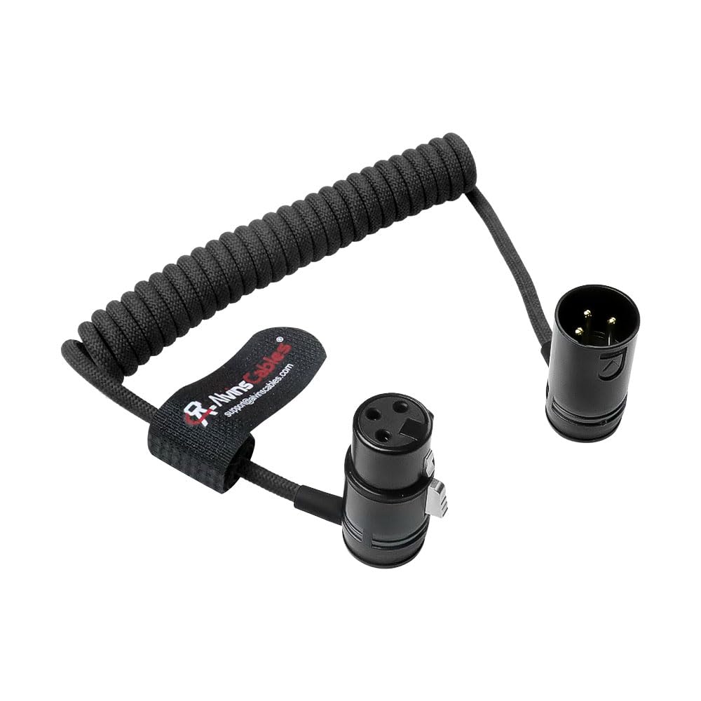 Alvin's Cables 薄型 XLR 3 ピン オス - メス Ultra-Flexible コイル状ケーブル | for Sony/for Canon/for Blackmagic プロカメラ・スタジオオーディオ対応 色：ブラック、サイズ：通常