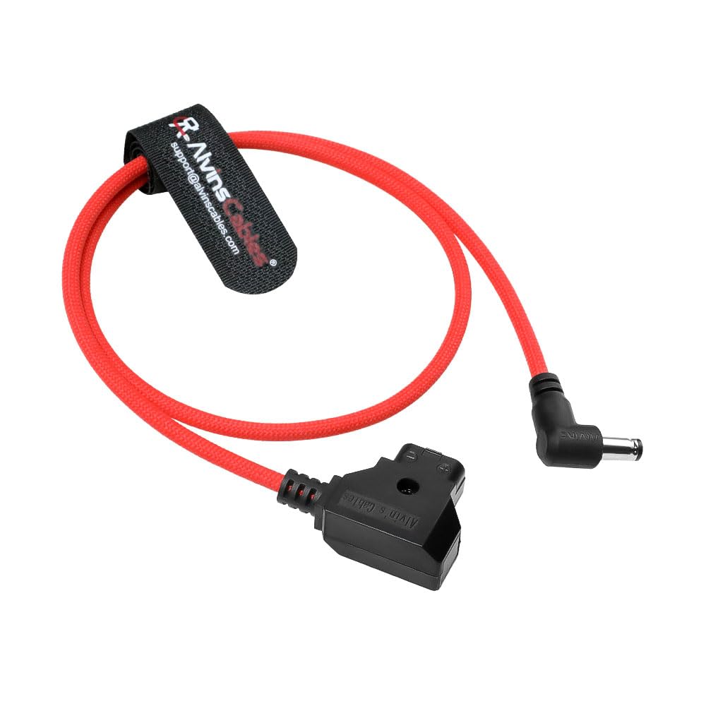Alvin's Cables D-Tap から DC 2.5mm 2.1mm 直角 Ultra-Flexible 給電ケーブル | Atomos Ninja V、for Blackmagic Video Assist、SmallHD 702、Feelworld FW568 モニター 対応 色：レッド
