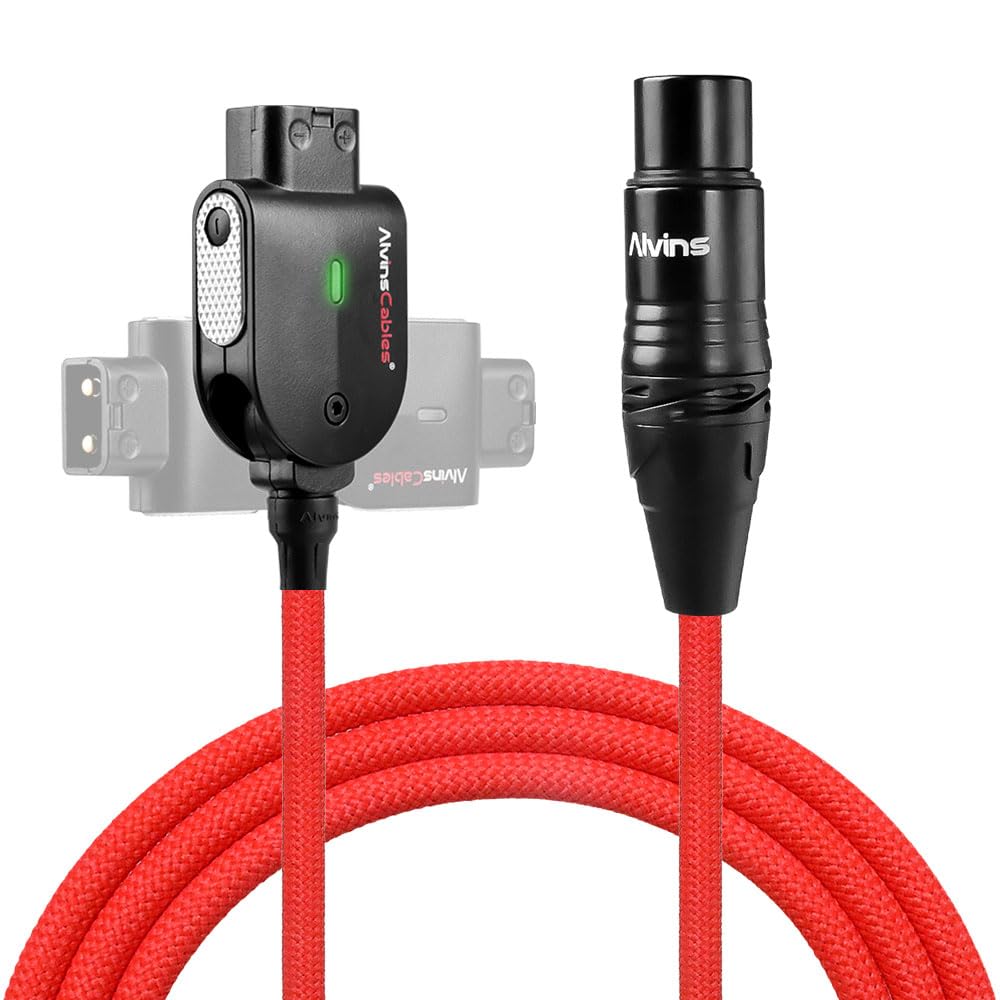 Alvin's Cables XLR 4 ピン メス 編組 給電ケーブル Alvins Smart D-Tap | Sony Venice/F55/SXS, Blackmagic URSA Mini Pro, TVlogic モニター 対応 色：レッド
