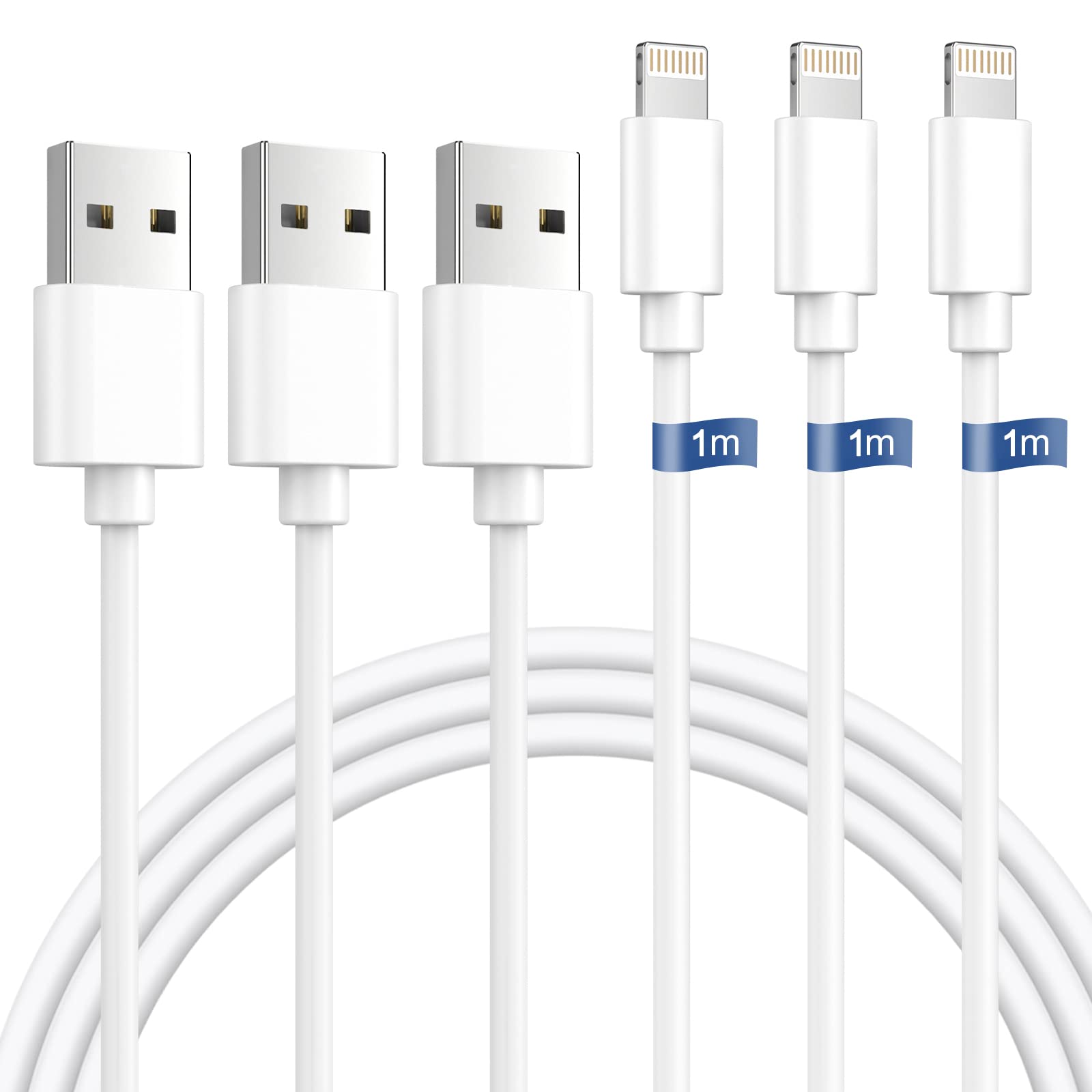 【送料無料】iphone 充電ケーブル 1m 3本セット ライトニングケーブル 純正 pad 充電コード lightningケーブル じゅうでんケーブル あいふぉんじゅうでんき あいぱっと 人気ランキング アイホン充電ケーブル 断線防止 超高耐久 iPhone 14 色：ホワイト、サイズ：3本1m