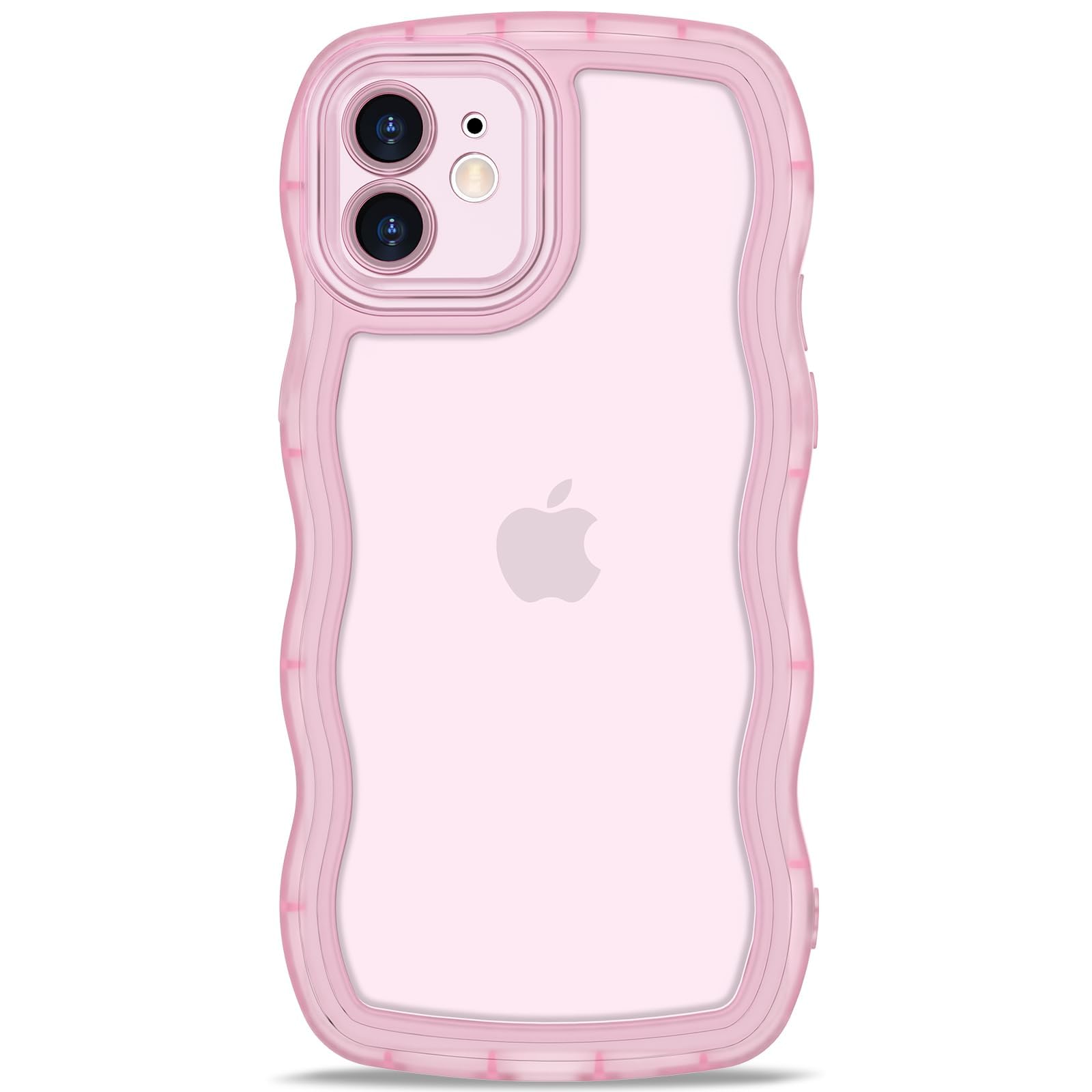 AVETUL iPhone ケース クリア ウェーブ アイフォンケース 韓国 うねうね おしゃれ 黄ばみなし かわいい ソフトTPU 滑り止め 薄型 軽量 iPhone スマホケース ワイヤレス充電対応 ストラップホール付き アイフォン 色：半透明ピンク、サイズ：iPhone 12 Mini