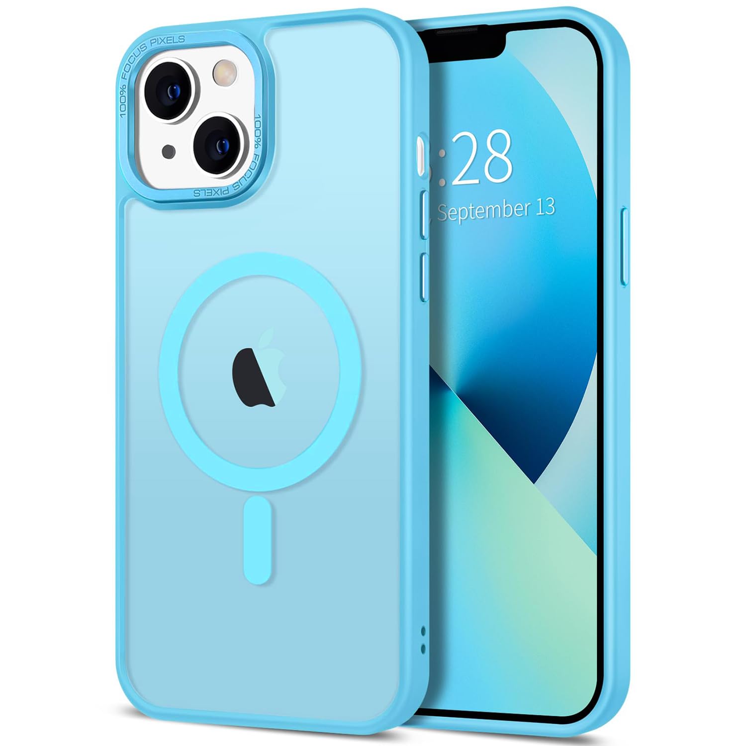 AVETUL iPhone ケース iPhone ケース MagSafe対応 ワイヤレス充電対応 マット仕上げ マグネット搭載 超強磁力 滑り止め 米軍MIL規格耐衝撃 iPhoneケース ストラップホール アイフォンケース 半透明ハード カバ 色：ライトブルー、サイズ：iPhone 13/14 6.1"